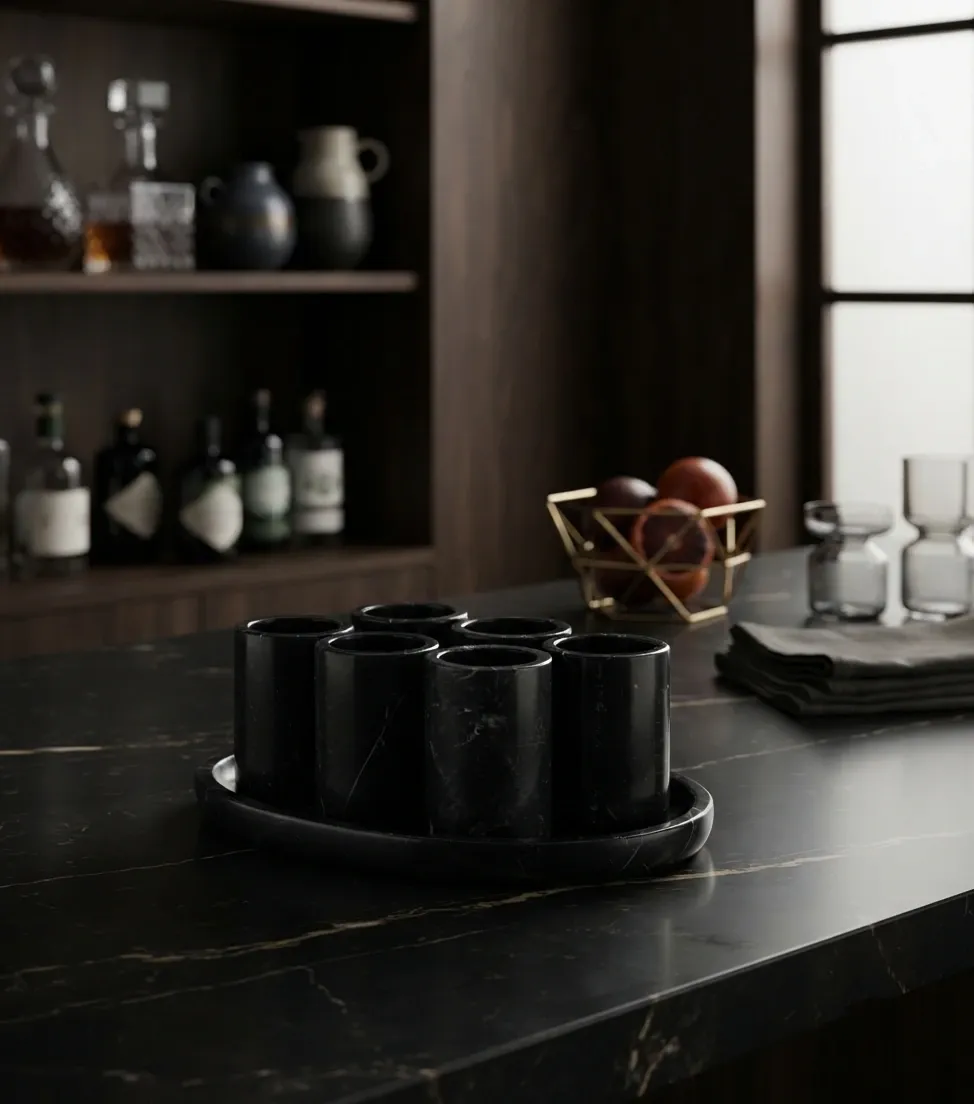 Set de Tequileros 6 piezas (Mármol Negro)