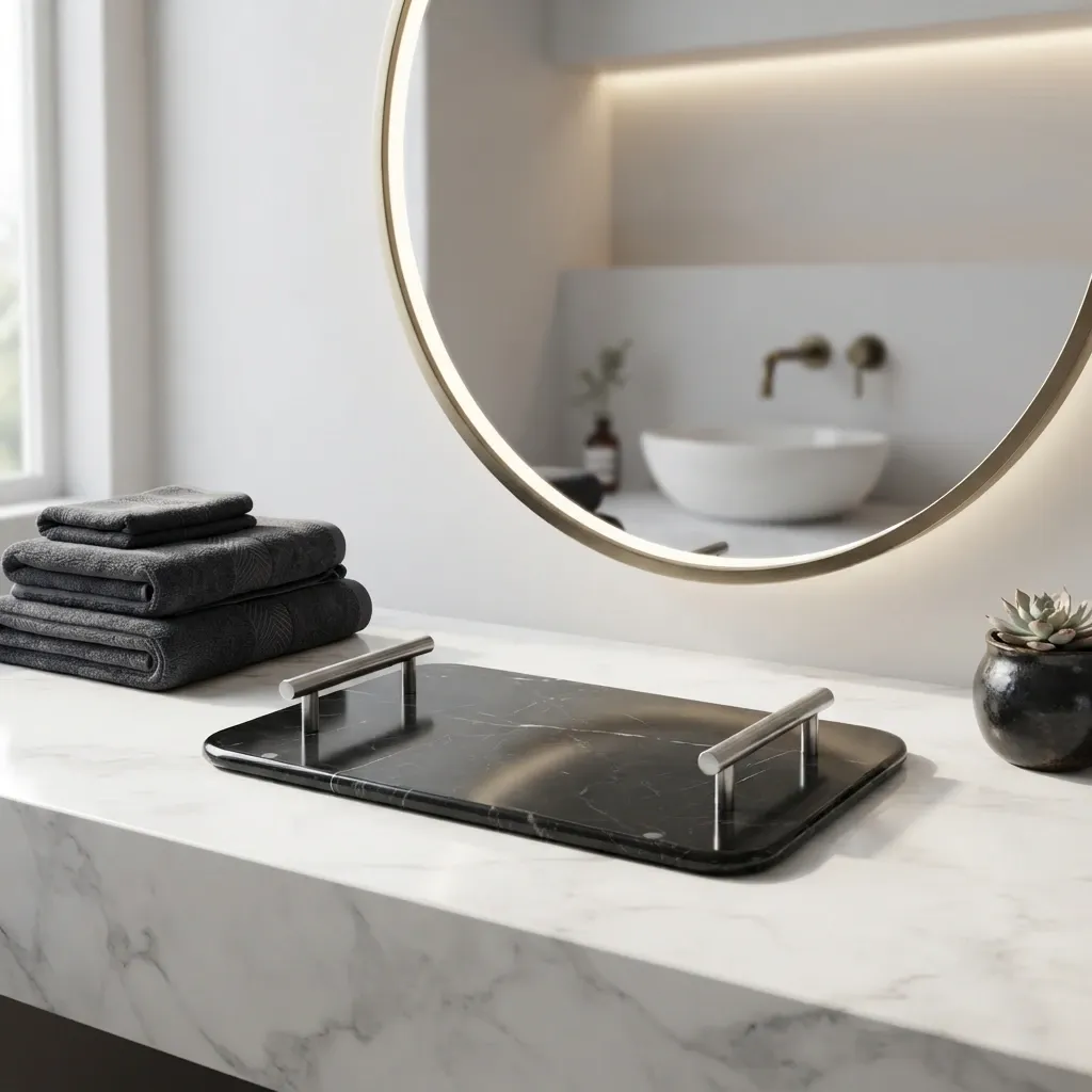 Charola de Mármol con Asas Negro y Blanco 30x20 cm | Casa Stone